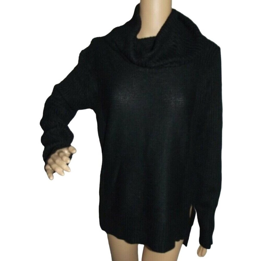 De Rotchild Sweater Womens Size Small Cowl Hi-Lo Hem Black High Low Turtleneck